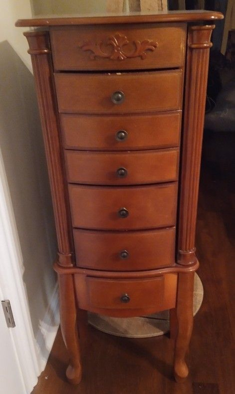 Brown Mahogany Jewelry Drawer Armoire 