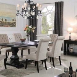 Brand New Rustic Antique Black  Elegant 7pc Dining Table Set 