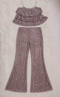 Express Sequin Top (M) + Forever 21 Sequin Flare Pants (S) | Champagne Set