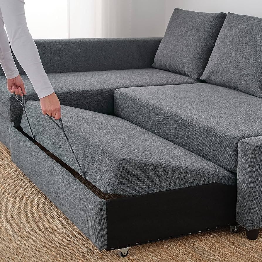 FRIHETEN Dark Grey Sleeper sectional,3 seat w/storage
