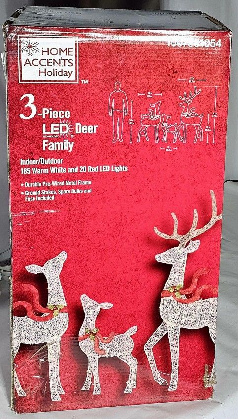 ***New Home Accents Holiday (3-Piece LED Deer Family) Christmas Decoration***