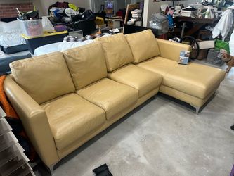 American Leather Mustard Yellow Leather Sectional Sofa with Chaise $3,495 OBO