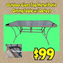 New Outdoor Glass Top Metal Patio Dining Table w/ Defect: Njft