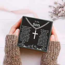Creative Trendy Cross Pendant Necklace With Gift Card Box, Decorative Accessories, Holiday Party Gift For Son, Easter Gift