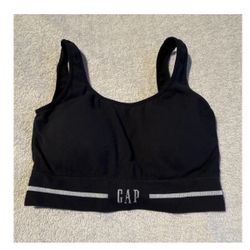 Gap Black Gray Racerback Sports Bra Cottonw Spandex Logo Size S Women
