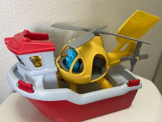 Green toys boat and helicopter set