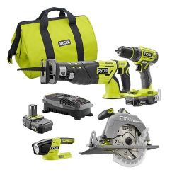 Ryobi 18-Volt ONE+ Lithium-Ion Cordless Brushless Combo Kit 4 Tools