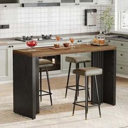 Bar Unit, 55.12-Inch Bar Table with Large Tabletop - 55.12" L x 19.69" W x 35.83" H - Black+Brown