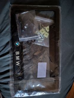 BMW license plate frame and tire valve caps