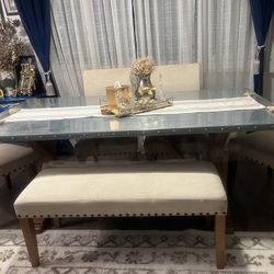 Bohemian Dining table & 4 chairs & bench