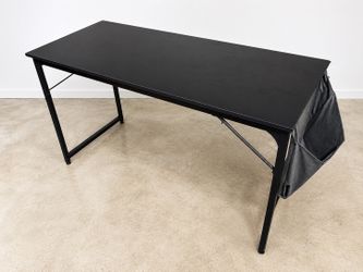 Modern Black Desk with Side Storage Pouch