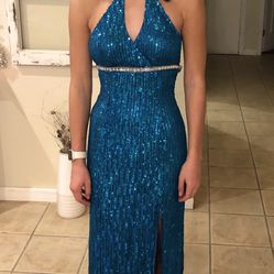 Teal Formal Dress With Bead /sequins Detail  Throughout 
