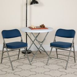 2 Pack HERCULES Series Premium Curved Triple Braced & Double Hinged Chairs, Navy
