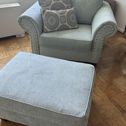 artisan Teal Blue Oversize Chair And Storage Ottoman