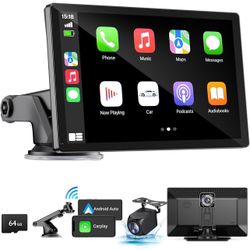 Q9S Wireless Apple Carplay Screen for Car 4K Dash Cam, 9" Portable Apple Carplay & Android Auto Car Stereo, with 1080p Backup Camera, GPS Navigation/M
