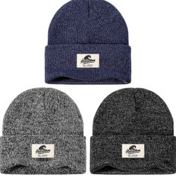 Winter Beanie Hats for Men Women 3 Packs, Unisex Fleece Lined Beanies Hats Men,Thermal Thick Snow Skull Cap