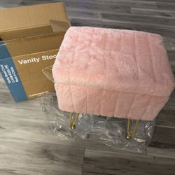 Vanity Stool Chair Faux Fur With Storage Pink 