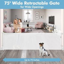 75 Inch Extra Wide Baby Gate for Wide Openings Indoor Outdoor Retractable Baby Gates Extra Wide Retractable Dog Gate Long Baby Gate Dog Gates