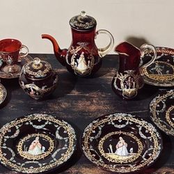 **Rare** Antique Moser 21 Piece Venetian Art Tea Party Set 