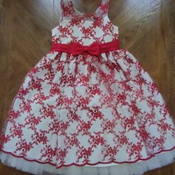 Elegant Red and White Floral Kids Dress