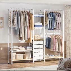 Heavy-Duty Clothes Rack, Freestanding Closet System with Drawer