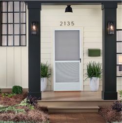 RELIABILT Universal reversible Hinged Screen door 36-in x 80-in White Aluminum Single