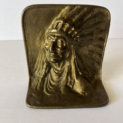 Antique Early Cast Iron/Brass Overlay Native American Indian 1 Single Bookend