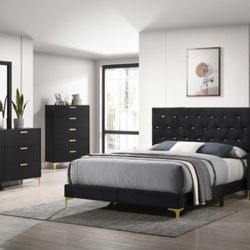 Black And Gold Tufted Bed Frame
