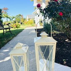 2 Metal/ Glass Lanterns, Size Bigger Lantern 18.5/7.5 and Smaller 14.5/6.5 $25 for both 