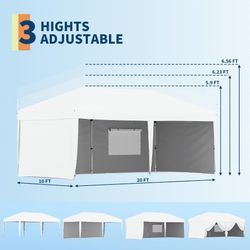 10x20 Heavy Duty Pop Up Canopy with 4 Removable Sidewalls 