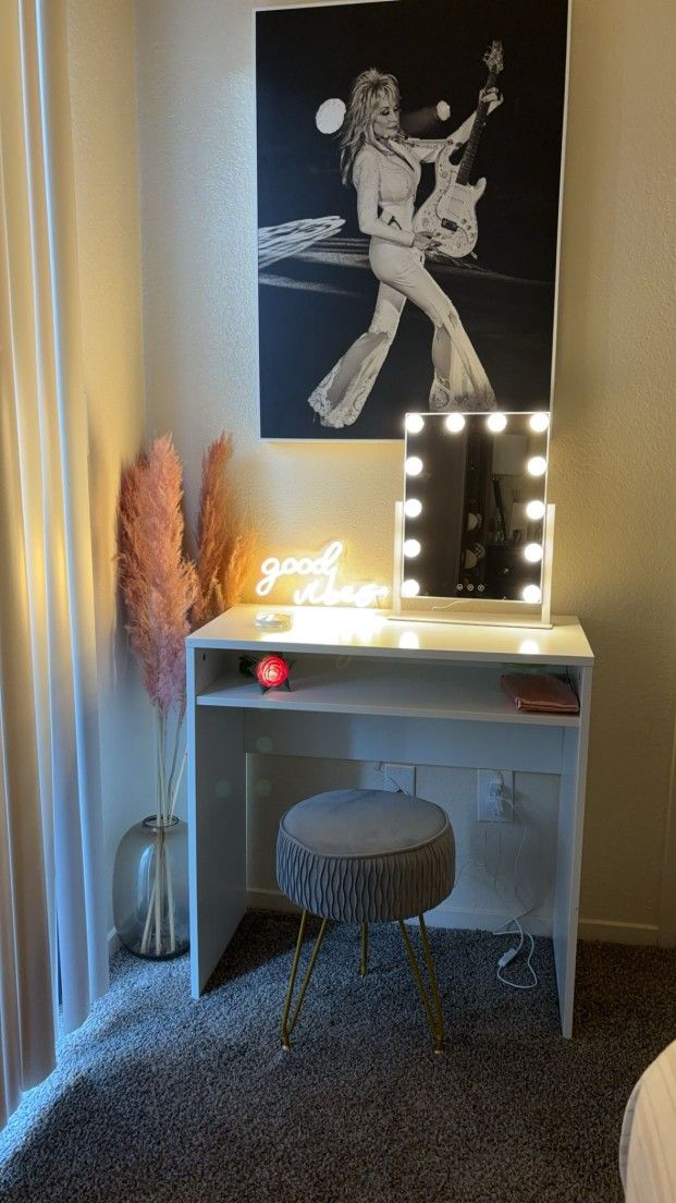 Desk Chair And Lighted Mirror