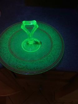 Vintage Green Depression Glass Serving Tray with Handle