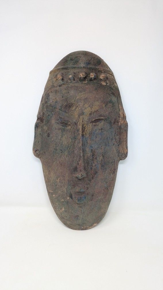 Vintage Terracotta Baule-Style Portrait Mask | 18" Wall Hanging