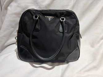 Vintage Prada Tessuto Nylon & Leather Shoulder Tote / Bowling Bag with Padlock