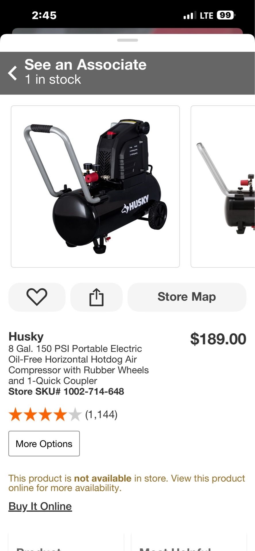 Husky 8 Gal. 150 PSI Portable Electric Oil-Free Horizontal Hotdog Air Compressor with Rubber Wheels and 1-Quick Coupler