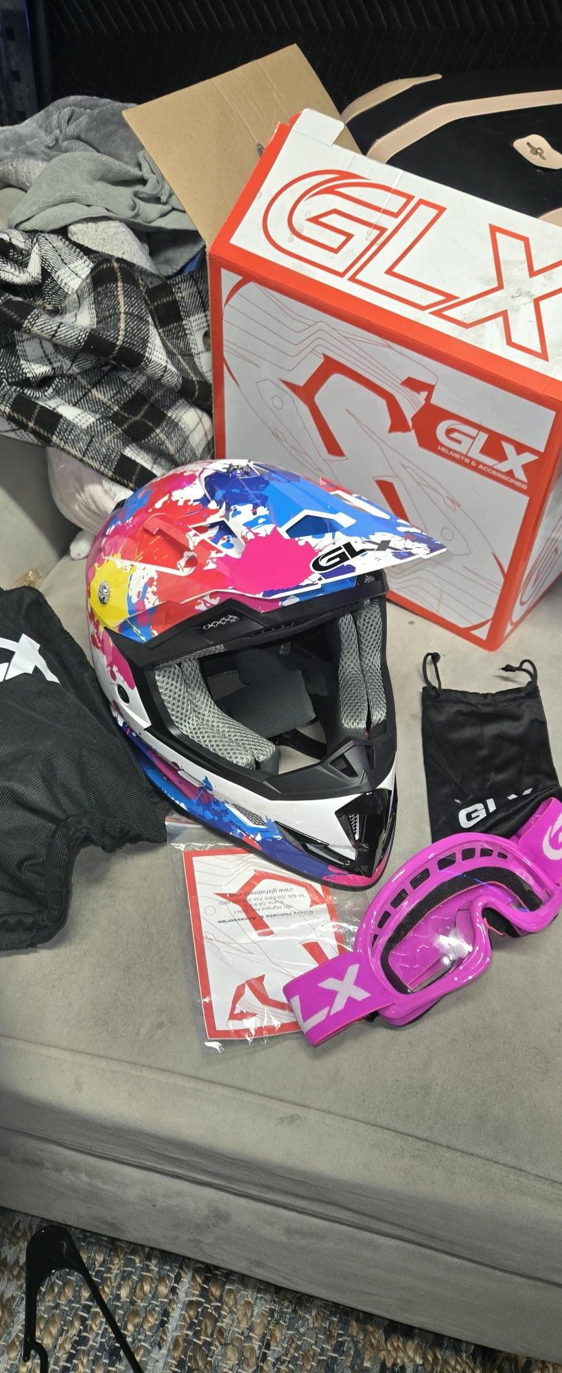 GLX Youth Girl Large Dirt bike, Helmet, Gloves, 