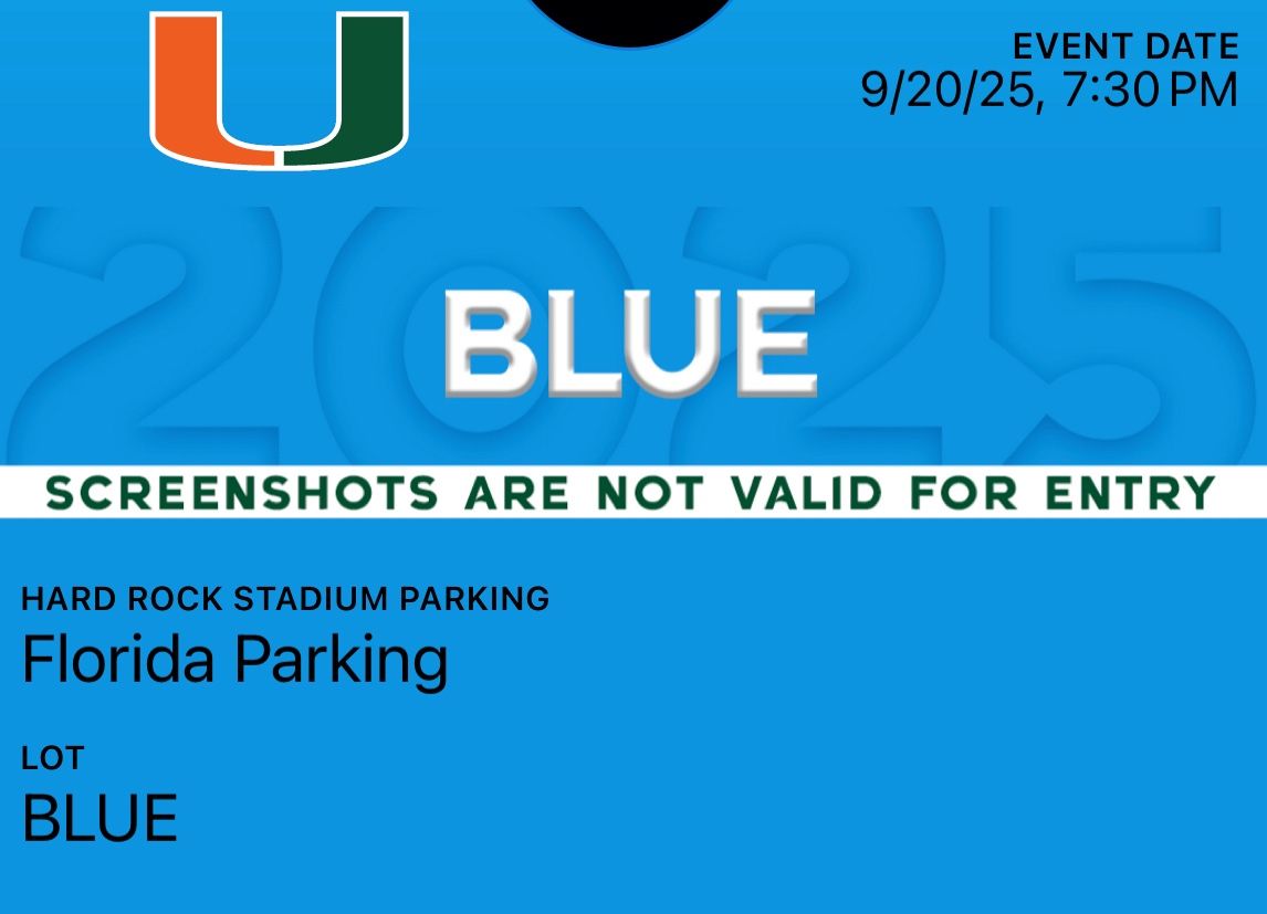 ***Miami Hurricanes Vs Florida ***Blue Lot***