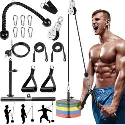 Cable Pulley System for Home Gym Exercise, LAT Pulldown Machine Attachments 3 in 1 Pulley Cable Machine System with LAT Pull Down Bar, Triceps Rope, G