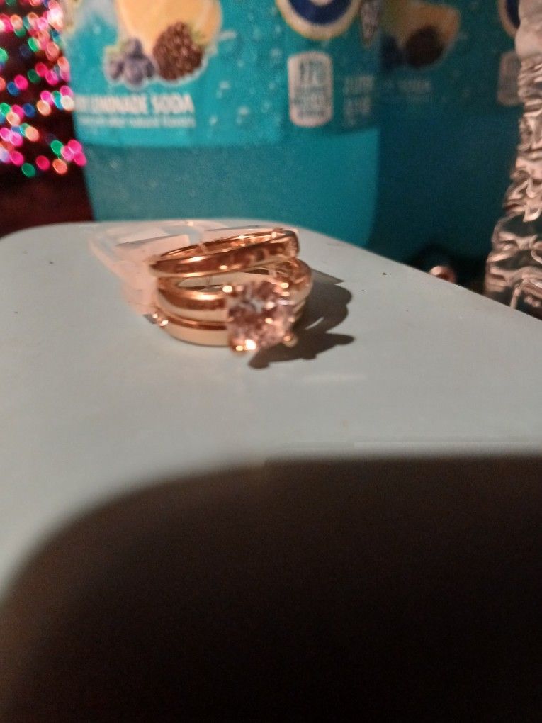 1 Carat Diamond Cubic Zirconia Gold Plated Wedding Set (3) Rings