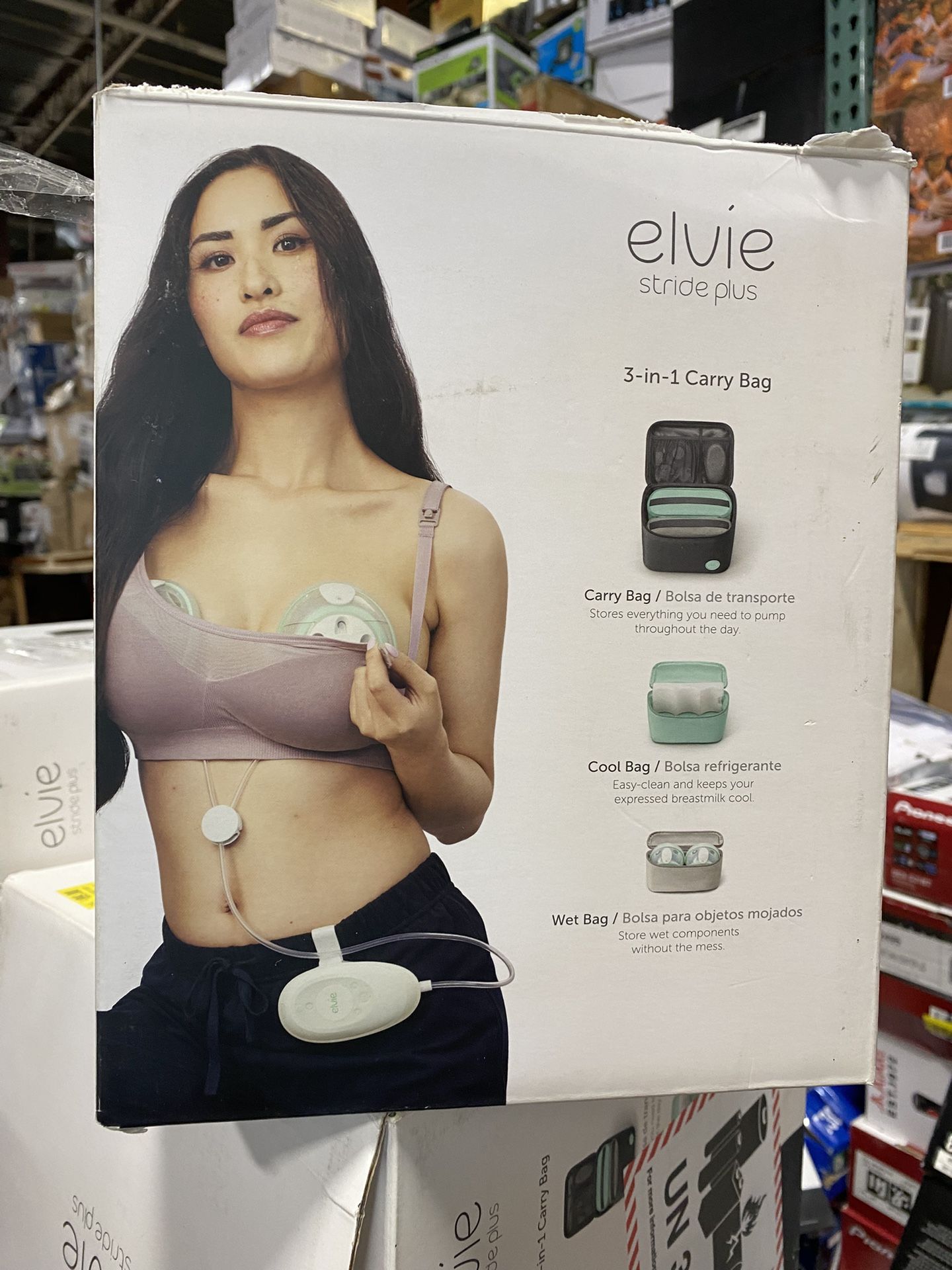 Elvie Stride Plus - Hands-Free, Hospital-Grade Electric Breast Pump with 3-in-1 Bag