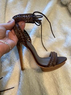 Just Fab brown tie up heels size 6.5