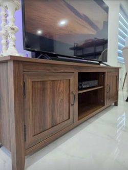 Modern Farmhouse TV Stand Media Console – Dark Walnut Wood Grain Finish