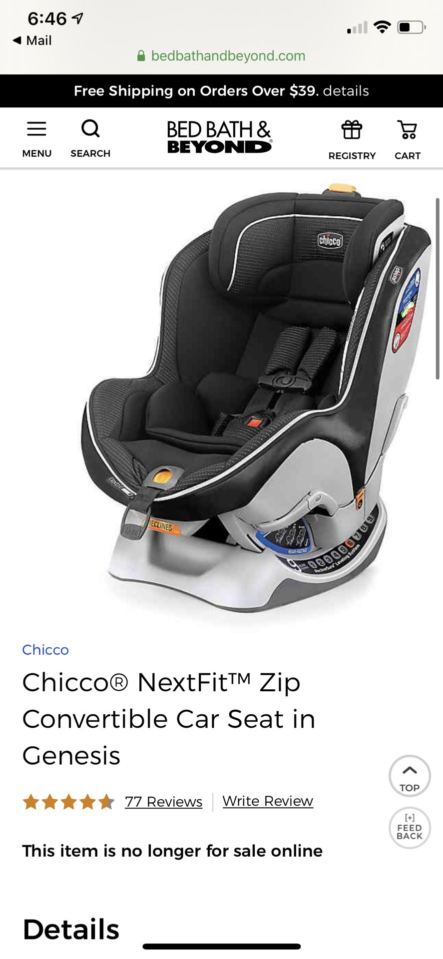 Chicco NextFit ZIP Convertible Car seat