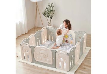 Fortella Cloud Castle Foldable Playpen, Baby Safety Play Yard with Writing Whiteboard and Activity Wall, Pack and Play for Toddlers 1-3, Indoors or Ou