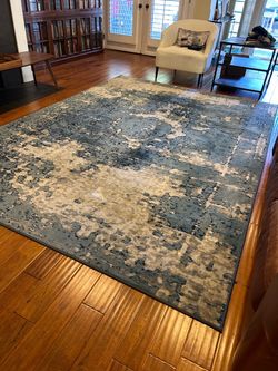 Large Abstract Area Rug Blue Gray Ivory