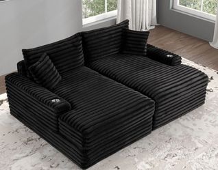 Brand New Black Super Plush Sofa Double Chaise Lounge