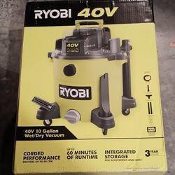 NEW RYOBI RY40WD01B 40V 10 Gal. Cordless Wet/Dry Vacuum (Tool Only)