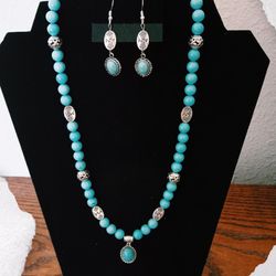 Turquoise Necklace And Earrings Set 
