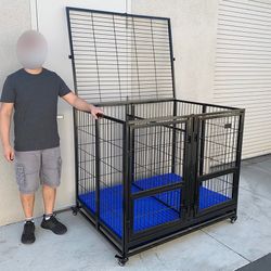 (NEW) $280 Large 49” Heavy-Duty Folding Dog Crate 49x38x43” Double-Door Cage Kennel w/ Divider