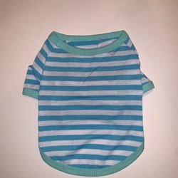 Dog tshirt blue and white stripes blue trim size medium